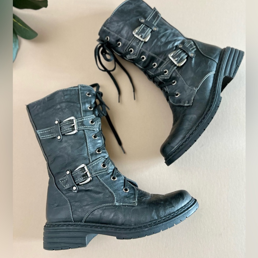 Black Moto Combat Boots